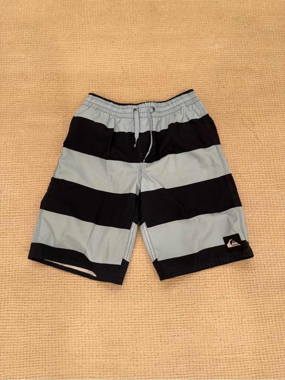 Quiksilver Boys Navy and Light Blue Striped Swim Trunks